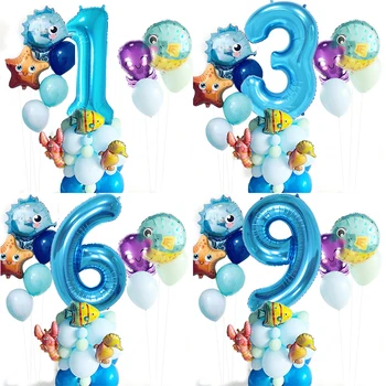 43 kom. skup balone s океанскими morskim životinjama Plava broj balon Sirena tema party Metalni lateks balona Djeca su Ukras rođendan