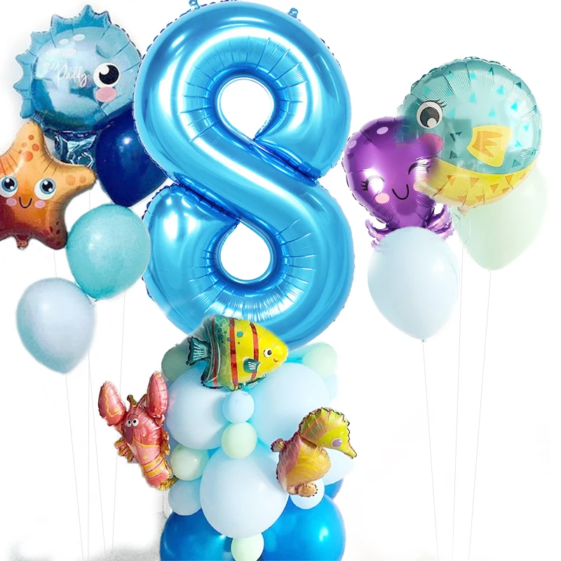 43 kom. skup balone s океанскими morskim životinjama Plava broj balon Sirena tema party Metalni lateks balona Djeca su Ukras rođendan Slika  1
