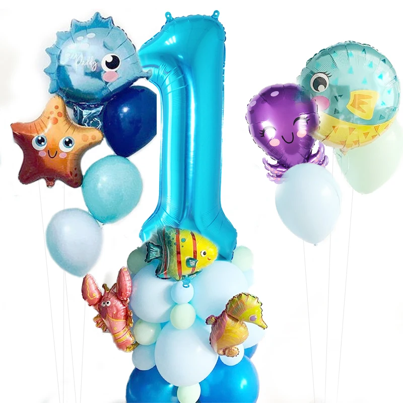 43 kom. skup balone s океанскими morskim životinjama Plava broj balon Sirena tema party Metalni lateks balona Djeca su Ukras rođendan Slika  2
