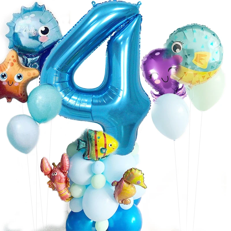 43 kom. skup balone s океанскими morskim životinjama Plava broj balon Sirena tema party Metalni lateks balona Djeca su Ukras rođendan Slika  3