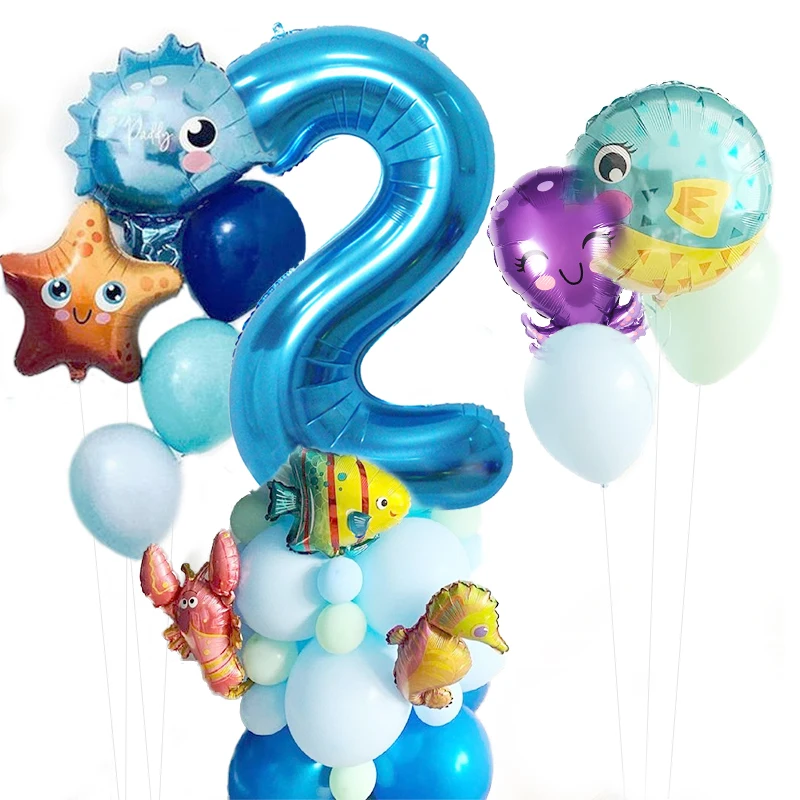 43 kom. skup balone s океанскими morskim životinjama Plava broj balon Sirena tema party Metalni lateks balona Djeca su Ukras rođendan Slika  4