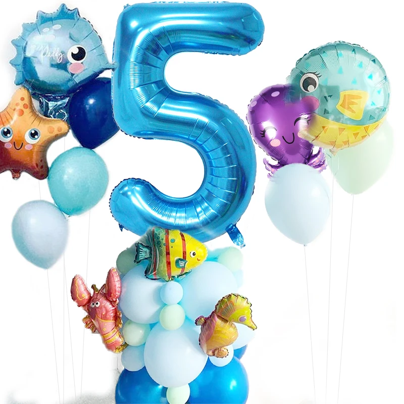 43 kom. skup balone s океанскими morskim životinjama Plava broj balon Sirena tema party Metalni lateks balona Djeca su Ukras rođendan Slika  5