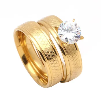 2 kom./compl. Cirkon Angažman Prstenovi od nehrđajućeg čelika 316L Za žene Zlatne boje Titan Vjenčano prstenje za ruke Ženske 2017