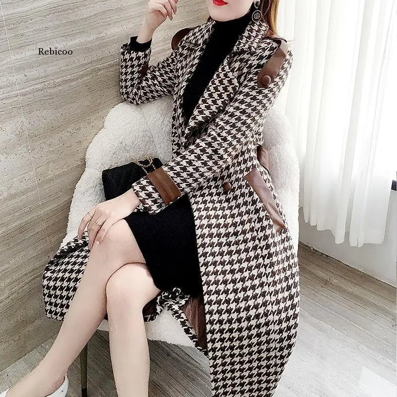 Modni vune kaput za žene srednje dužine jesen i zima novi stil topla rasprodaja korejski хаундстут suptilna vune kaput Slika  0