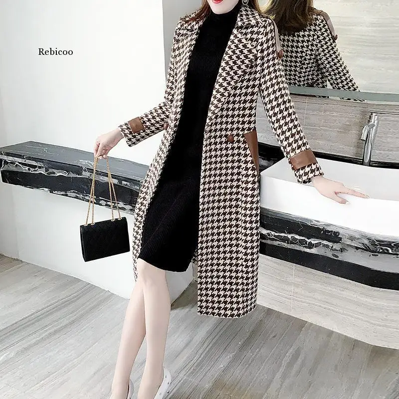 Modni vune kaput za žene srednje dužine jesen i zima novi stil topla rasprodaja korejski хаундстут suptilna vune kaput Slika  1