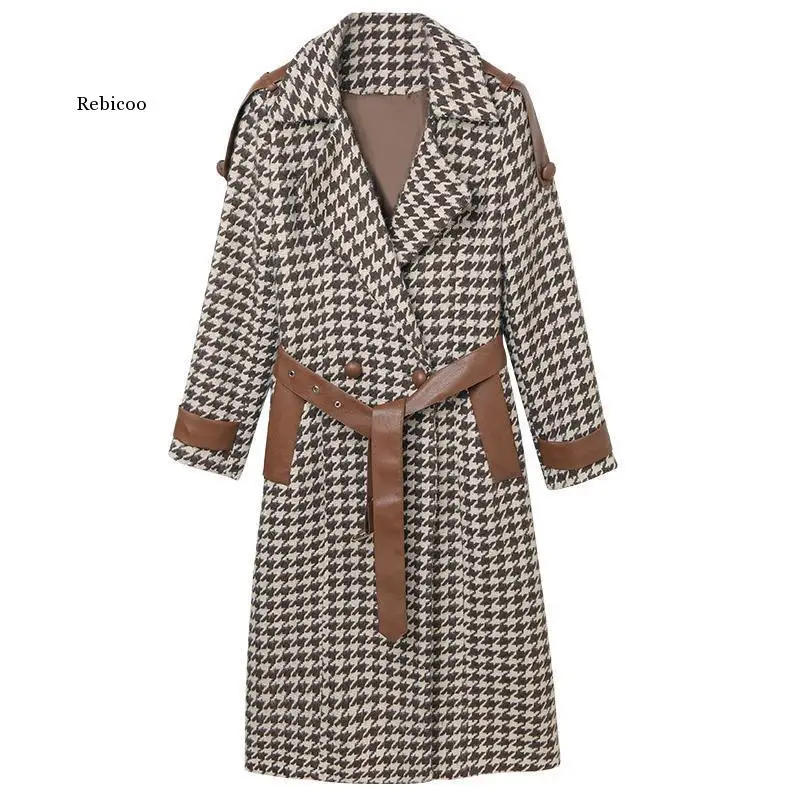 Modni vune kaput za žene srednje dužine jesen i zima novi stil topla rasprodaja korejski хаундстут suptilna vune kaput Slika  5