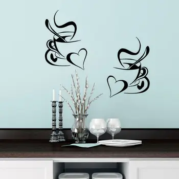 Kuhinjski naljepnica na zidu kave 2 kom. demitasse sa srcem kuhinja vinil zid art dekor naljepnice 30x20 cm Zidno slikarstvo D724