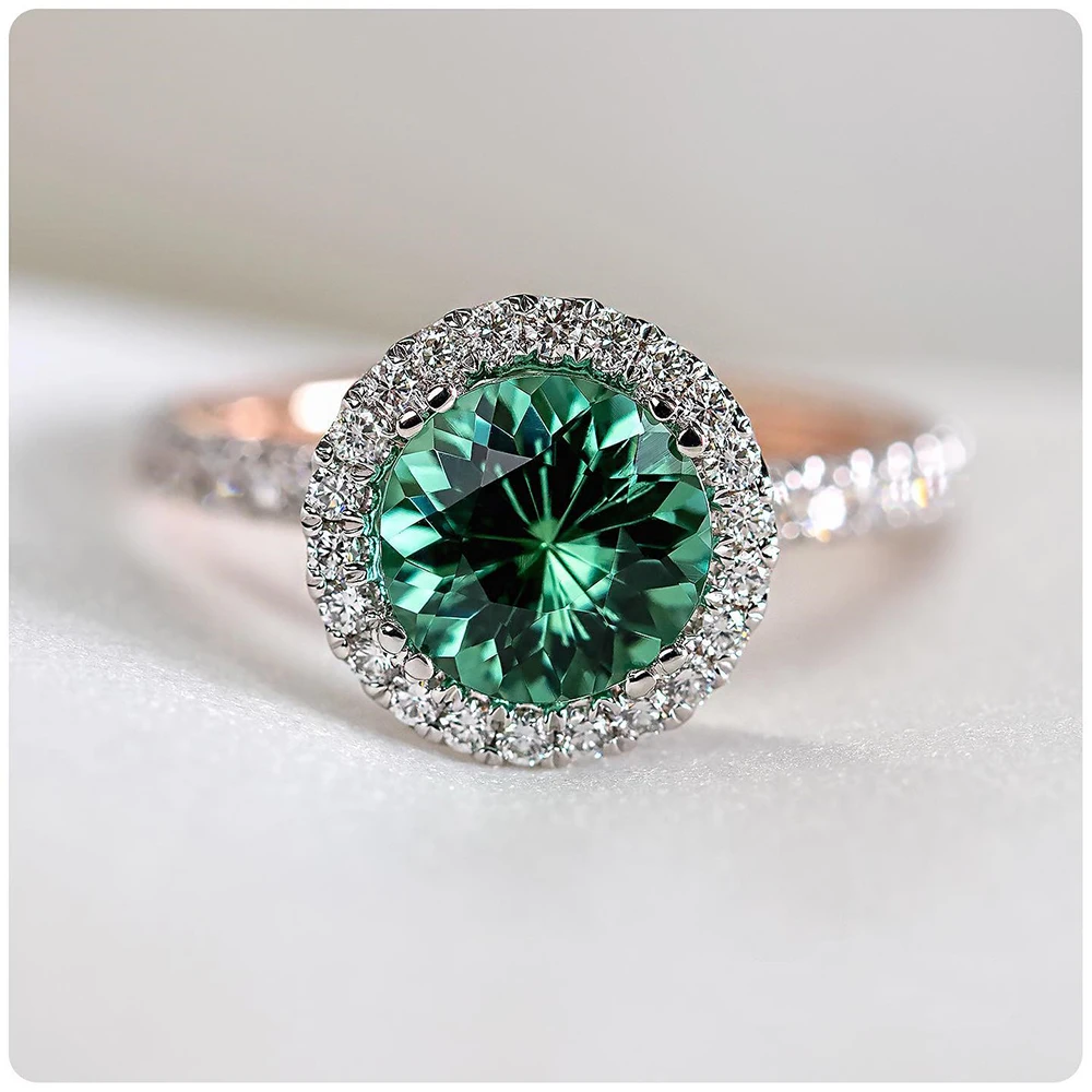 Huitan Nova Moda Luksuzni Solitaire Zeleni Cirkon Donje prsten za vjenčanje Boje Elegantan ženski večernjim prsten za stranke Nakit Slika  2