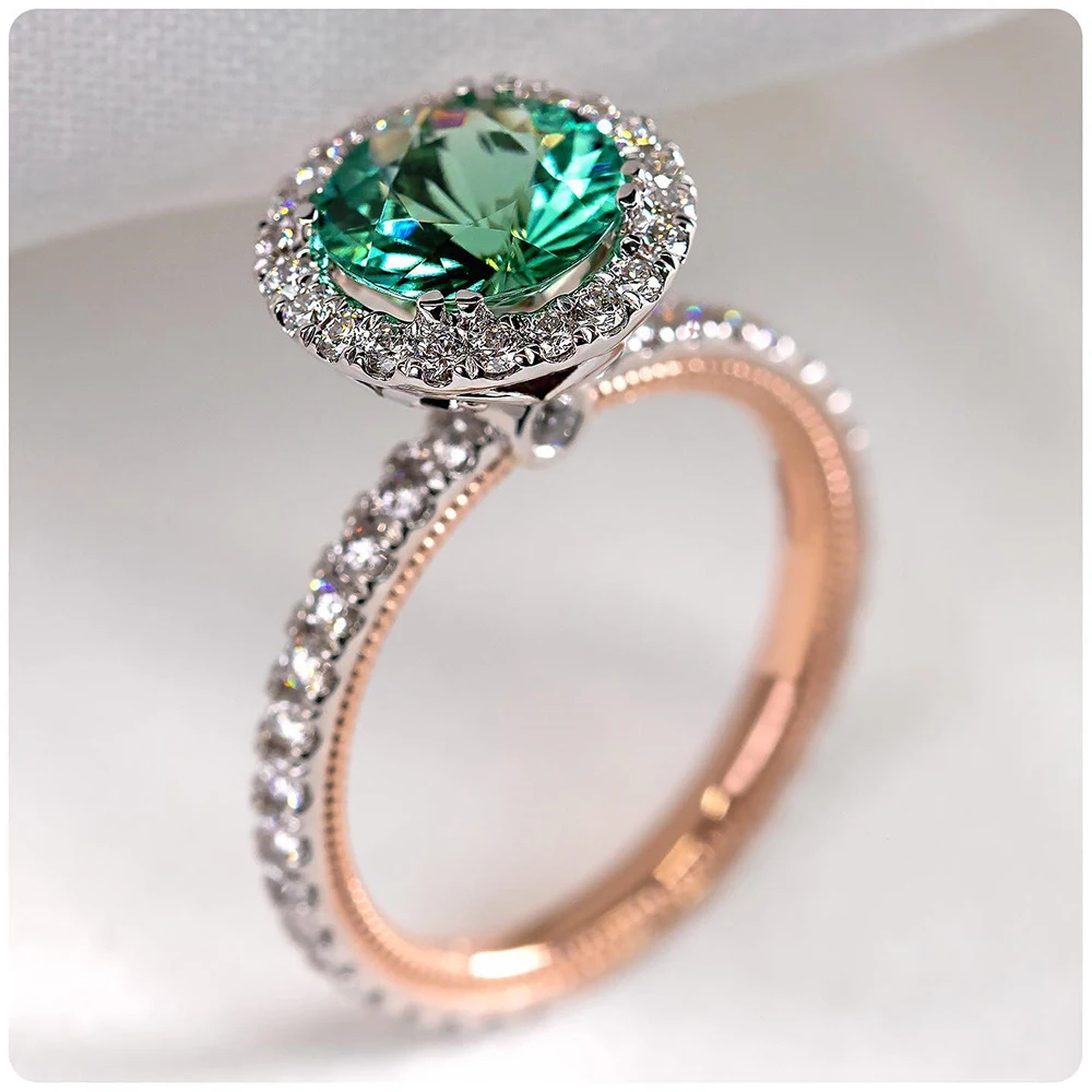 Huitan Nova Moda Luksuzni Solitaire Zeleni Cirkon Donje prsten za vjenčanje Boje Elegantan ženski večernjim prsten za stranke Nakit Slika  3