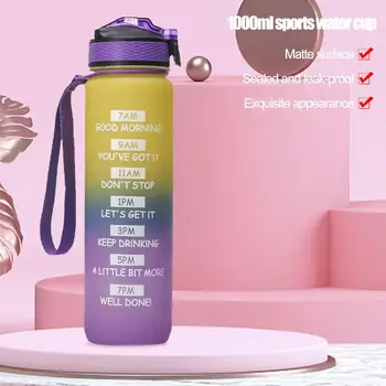 1000 ml Motivacija Boca Za vodu s Time Stamp Prijenosni zatvoreni Shaker Boca Plastični Pribor Za pića Na Otvorenom Tour Teretana za Vodu