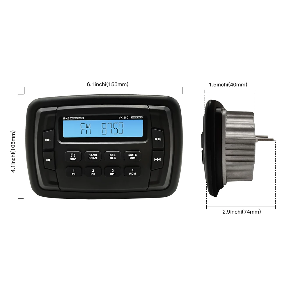 Morski Bluetooth Stereo Radio, Audio vodootporan Auto MP3 player + 1 par 4-inčni Vanjski Zvučnici + Morska Antena Za Brod ATV UTV Slika  1