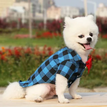 Pas Kockice odijelo Košulja Soft Casual odjeća s kravatom Smoking Soft Udoban, Moderno Vjenčanje godišnjeg odmora college Odjeća za kućne ljubimce pse