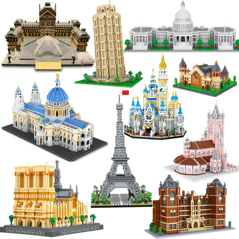 Svjetski poznata Arhitektura Dijamant Gradivni Blokovi Eiffelov Toranj Louvre Crkva Микроблоки Cigle Građevinske Igračke za djecu Slika  3