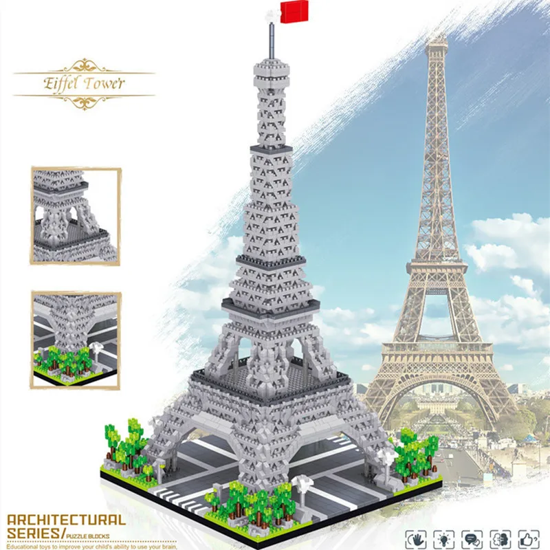 Svjetski poznata Arhitektura Dijamant Gradivni Blokovi Eiffelov Toranj Louvre Crkva Микроблоки Cigle Građevinske Igračke za djecu Slika  4