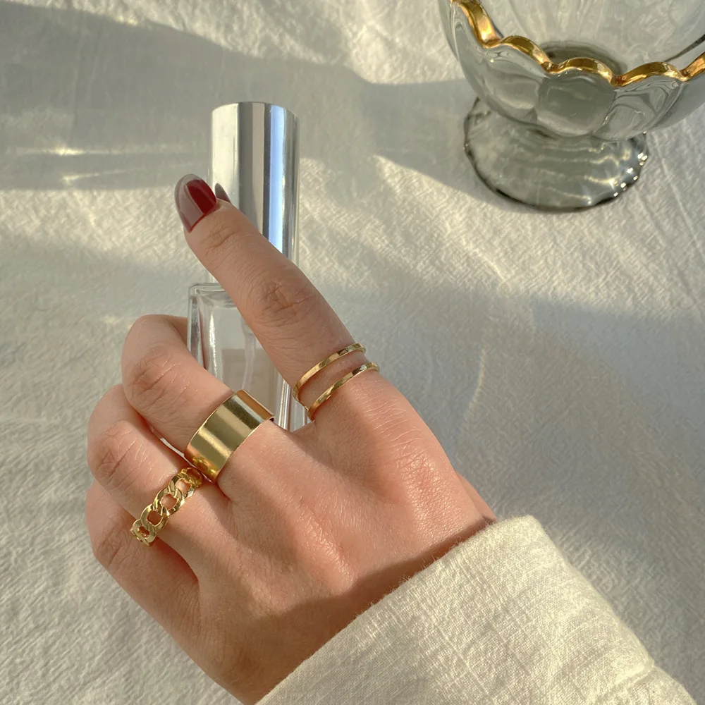 Punk-Metal Geometrija Kružni Prsten Otvoreni Skup Pribor za kažiprst s kopčom Rep Prsten za žene 2021 Modni nakit Pokloni Slika  1