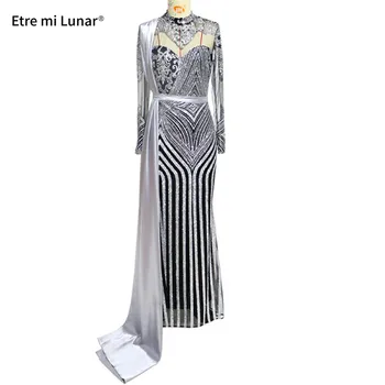 Luksuzni muslimanski haljina je Sive boje Luksuzni Duge Elegantne s odvojivim vlak Večernje haljine Sirena Haljine za žene