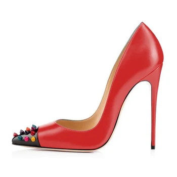 Crveni donji cipele sa zakovicama Trendy ženske cipele-brod na visoku petu cipele sa šiljcima Večernje cipele za Vjenčanje cipele na štikle s oštrim vrhom Veličina 46 Dropshopping