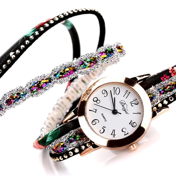 Ženski luksuzni rhinestones Duge kožne sat-narukvica Trendi ženski satovi satovi za saat relogio feminino reloj mujer