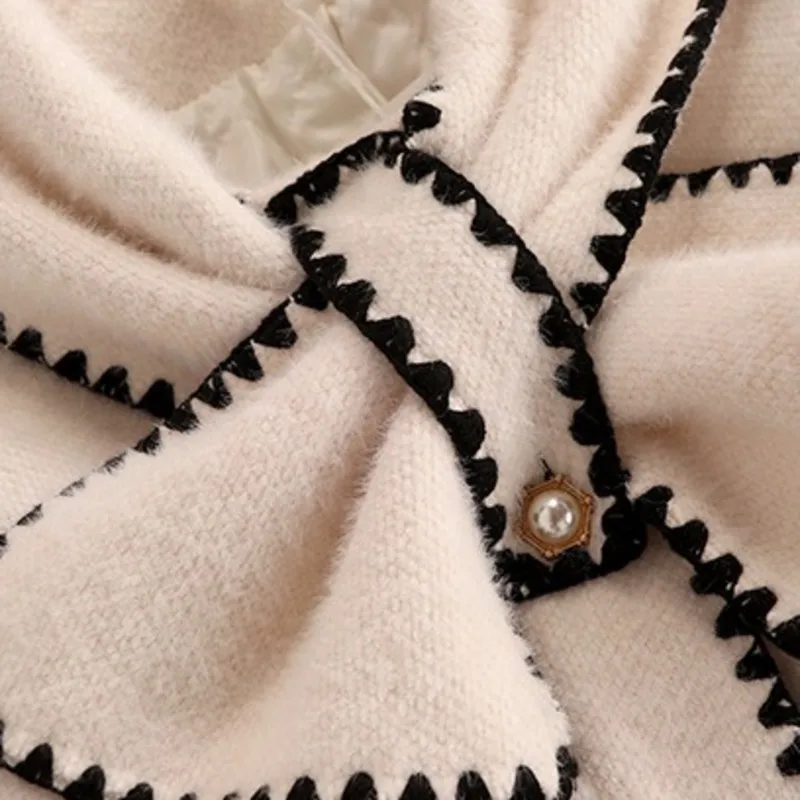 Donje vune kratki kaput Zimske odjeće visoke kvalitete Ženska bijela норковая jakna s lukom Kaput za žene Tanka patchwork džep odjeća Slika  2