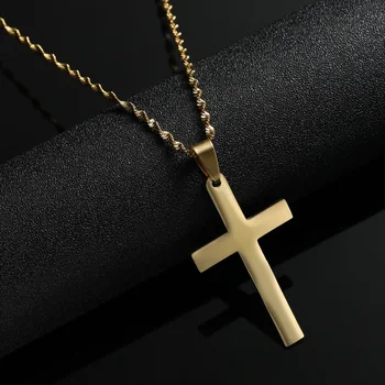Kršćanski Križ Muške, ženske Ogrlice s privjescima Od Nehrđajućeg Čelika Zlatne Boje s Dugim Lancem Ogrlica Nakit