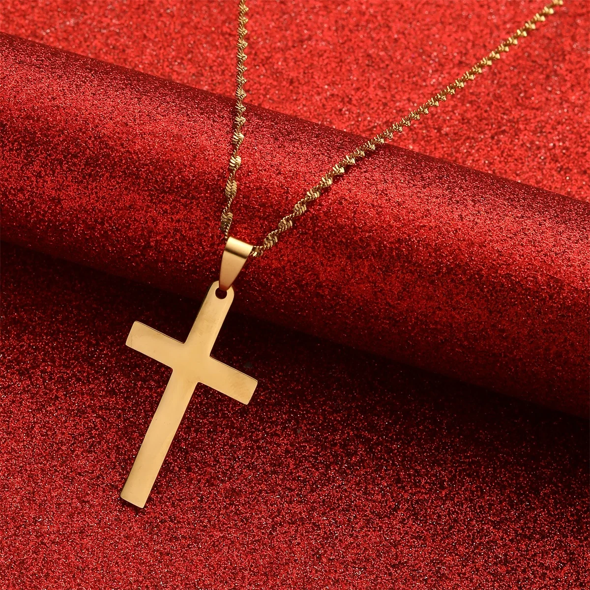 Kršćanski Križ Muške, ženske Ogrlice s privjescima Od Nehrđajućeg Čelika Zlatne Boje s Dugim Lancem Ogrlica Nakit Slika  2