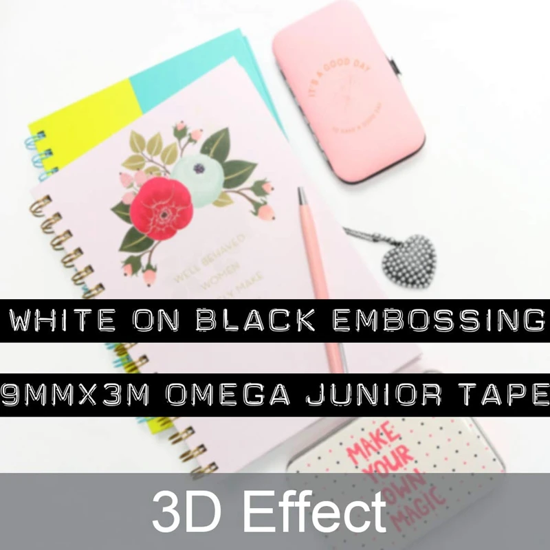 6 Role Teksture Označavanja Trake 3D Plastika Bijelo na crnom 9 mm x 3 metra za proizvođače naljepnica za utiskivanje Dymo Slika  0