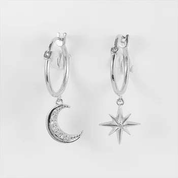 Kanner Jednostavne Naušnice od циркона u obliku Mjesečeve Zvjezdice Za žene Naušnice od 925 sterling srebra Hoops Pendiente Naknada Piercing Pozlaćeni nakit