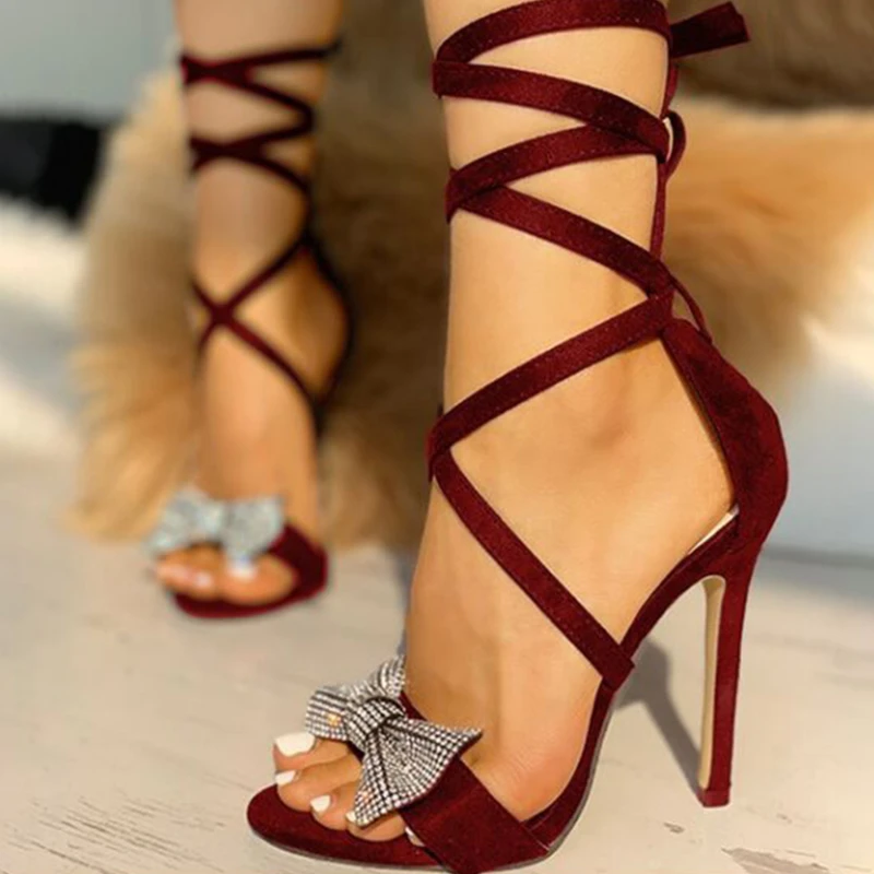 Ljetne ženske trendy sandale 2021 godine Novi model Ženske cipele na vrlo visoke potpetice Ženske trendy cipele s remenčićem oko gležnja s otvorenim vrhom i šljokicama Slika  5