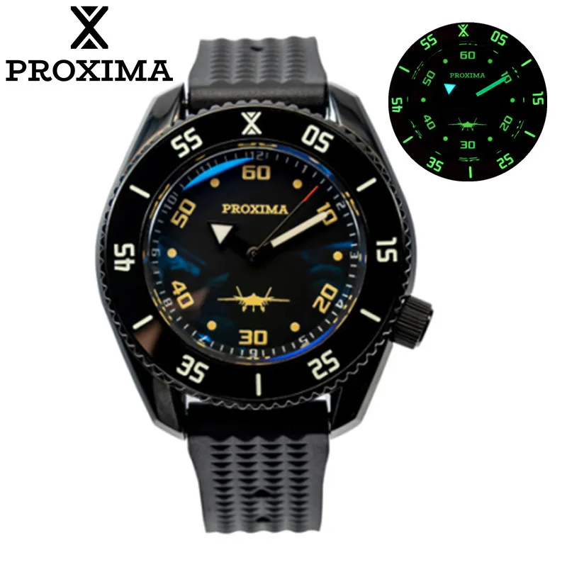 Proxima PX1683 Muški satovi za ronjenje candy Bar Crna Pilot Sport Mehanički sat 30ATM 300 m Vodootporan Sat od kristala stakla Slika  5