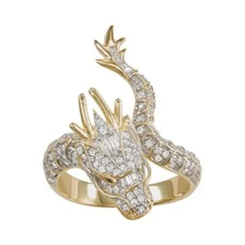 2021 Trend Zlatni Dijamant u obliku Zmaja Ohol Kineski Zmaj Prsten Donje Prsten Nosača Prstena za žene Nakit je Prekrasan