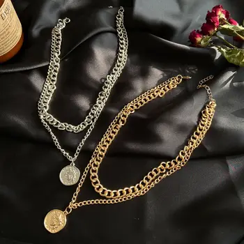 Vintage punk višeslojni zlatna srebrna boja novčić privjesak masivne ogrlice ogrlice za žene djevojke večernje uređenje poklon