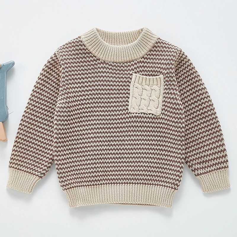 Jesen zima 2021 Džemper za male dječake Dječje вязаная odjeća Dječji pulover Kardigan za djecu u traku u europskoj američkom stilu Dječak Slika  3