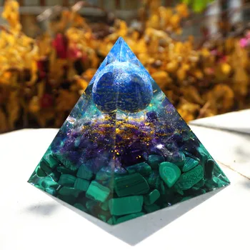 Ručni Rad lapis Lazuli Opseg Оргон Piramida Malahit, Ametist Crystal Liječeći Оргонит 60 mm