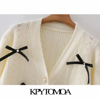 KPYTOMOA Ženska moda Gumbe od umjetnih bisera Aplicirano Pletene kardigan Džemper Vintage dugi rukav Ženska gornja odjeća Šik vrhovima