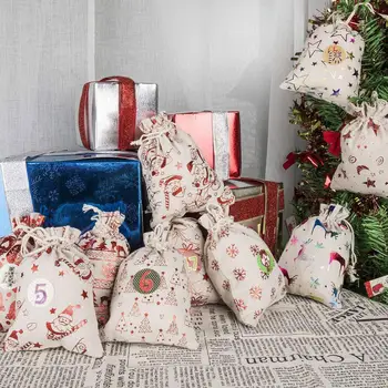 Božićni uzorak Torba za čokolade 1-24 Božićni kalendar Kit Pamučna posteljina poklon torba Ukras za dom stola Božić