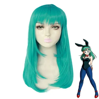 Anime Perika Бульма 45 cm, Srednje Dužine Izravna Sintetička Kosa za žene Perika za kostim stranke Zeleni Japanska Anime