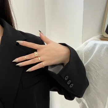 Japanski i korejski Individualnost Prsten od pet dijelova Osobnosti Šuplje Otvoreni Prsten Temperament Metalik Teksture Joint Prsten za žene