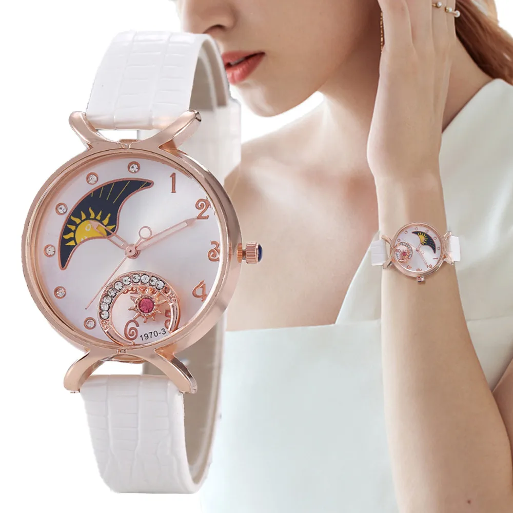 Elegantan sat Moon s dijamantima Ženske Modne Luksuzni ručni kvarcni sat Svakodnevne Ženske kožne sat Kreativni Montre Femme Slika  2