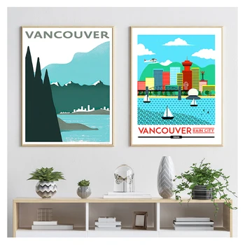 Vintage Retro Putovanja Klasične Slike Na Platnu Kraft-Plakati, Naljepnice Za zid Home dekor Obiteljski Dar Grad Kiša Kanada Kartica Vancouvera
