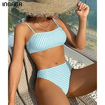 INGAGA Prugasta bikini kupaći Kostim s visokim strukom 2022 Seksi kupaći kostim sa žice na ramenima Za žene Bikini Kupaći kostimi s push-апом Kupaće kostime Ženska plaža odjeća