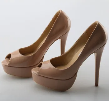 Super Trendy ženske cipele na visoke platforme 14 cm visoke potpetice Seksi ženske cipele s otvorenim vrhom od lakirane kože na ultra pete ženske elegantne večernje cipele