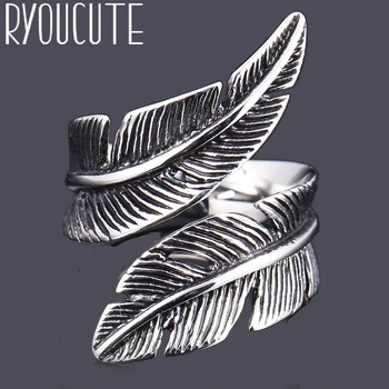 Jednostavan Stil Srebrnu Boju Veliki Prsten s perjem za žene Muški Nakit Veliki Otvoreni Prsten bague femme