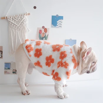 Doggy style Džemper za male pse Francuski Buldog Grije zimsku odjeću Baršunasto Cvijeće Kaput Jakna Štene Утолщает odjevni