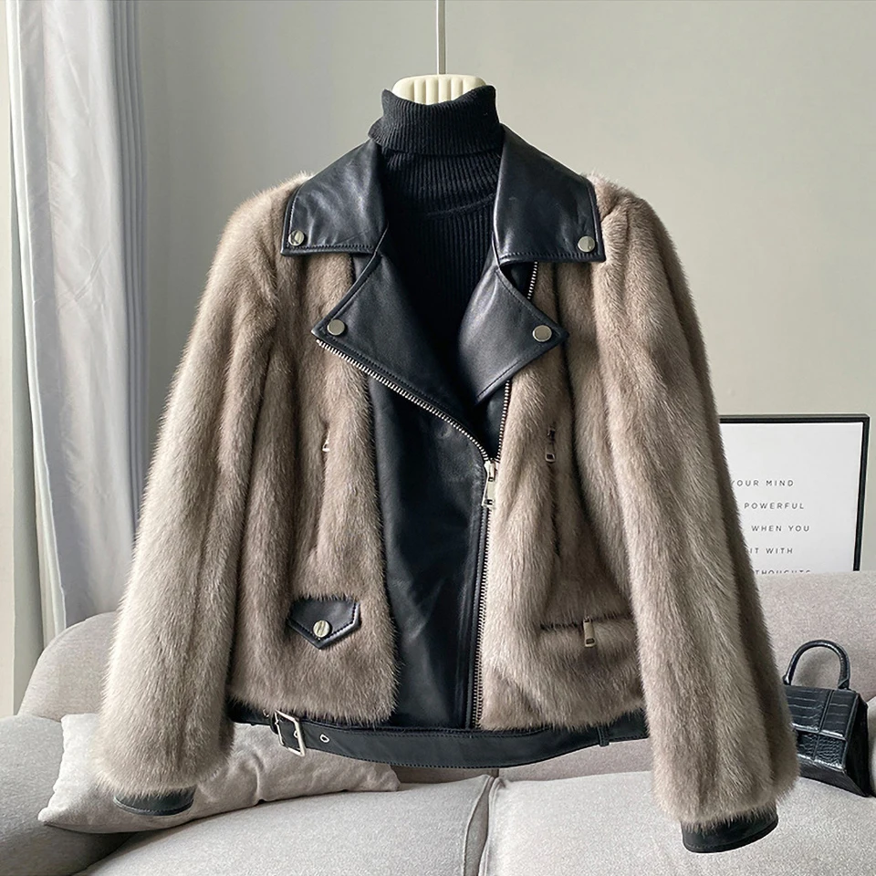 2021 Trendy zimske tople ženske jakne od krzna mink od prave ovčje, ženski kaput od prave mink, Luksuzna jaknu od janjeće kože Slika  3