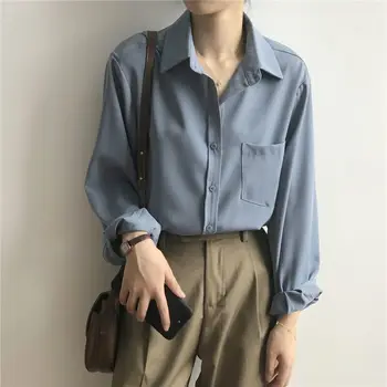 Vintage bluza Ženska jesenski košulja dugih rukava Ženska košulja u korejskom stilu Slobodne Svakodnevne bijele majice Ravnici Elegantne bluze Sve boje 11354