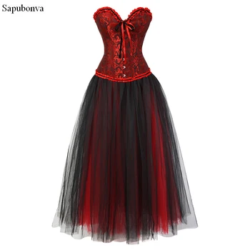 Korzeti Sapubonva za haljine kostimi za Halloween plus size crne i crvene mrežaste duga suknja korzet-bustier victorian seksi haljine