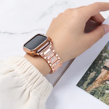 Ženske uzicom s dijamantima za Apple Watch Band 44 mm 42 mm Serija 6 5 4 3 2 1 Metalni remen za iWatch SE 6 40 mm 38 mm Narukvica sa poklopcem
