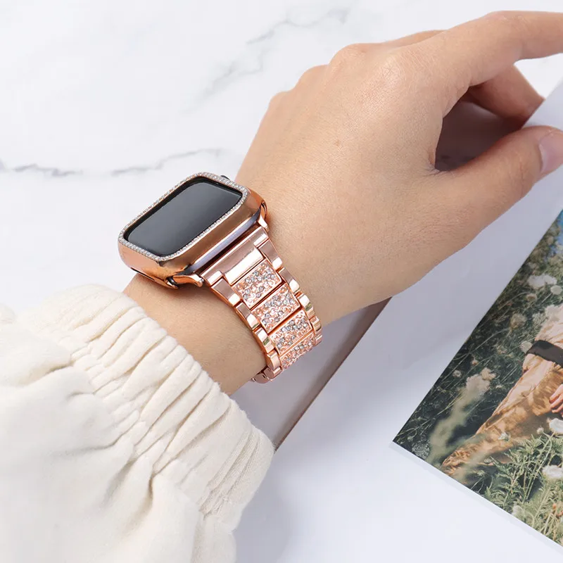Ženske uzicom s dijamantima za Apple Watch Band 44 mm 42 mm Serija 6 5 4 3 2 1 Metalni remen za iWatch SE 6 40 mm 38 mm Narukvica sa poklopcem Slika  0