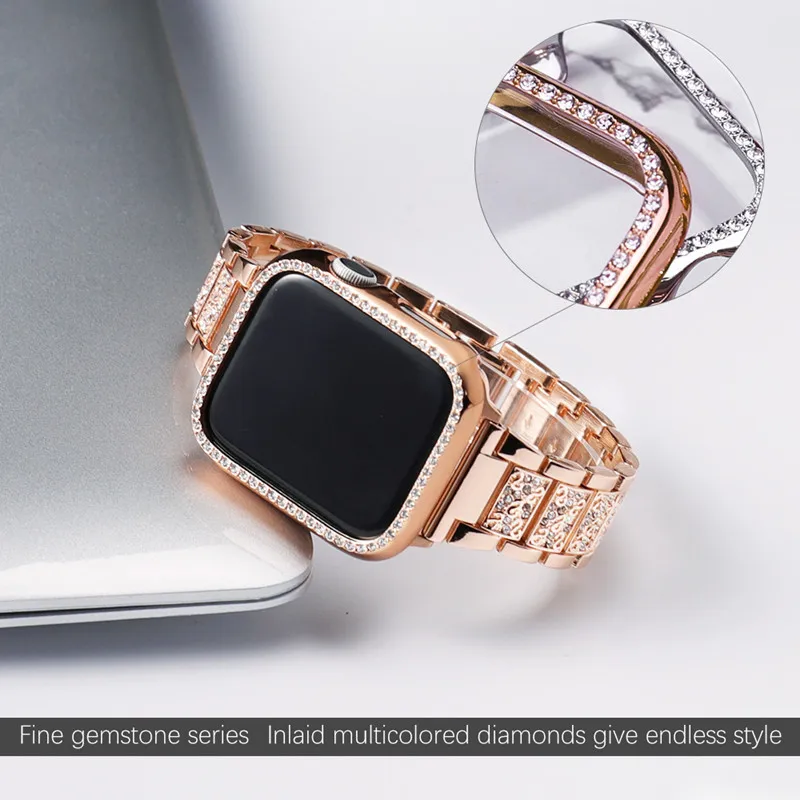 Ženske uzicom s dijamantima za Apple Watch Band 44 mm 42 mm Serija 6 5 4 3 2 1 Metalni remen za iWatch SE 6 40 mm 38 mm Narukvica sa poklopcem Slika  3