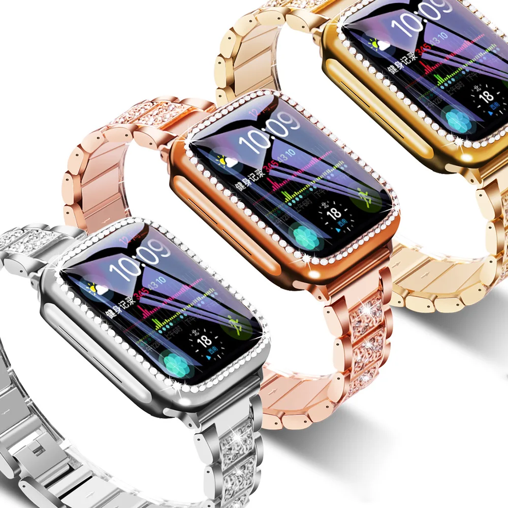 Ženske uzicom s dijamantima za Apple Watch Band 44 mm 42 mm Serija 6 5 4 3 2 1 Metalni remen za iWatch SE 6 40 mm 38 mm Narukvica sa poklopcem Slika  5
